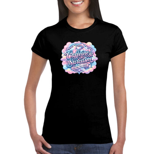 Caffeine & Sarcasm - GD72 Softstyle® Ladies' T-Shirt Thumbnail