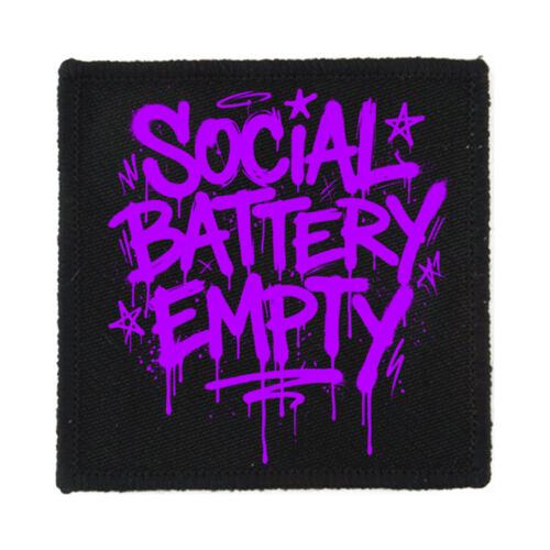 Social Battery Empty - PS01 8cm Square Sew-On Patch Thumbnail