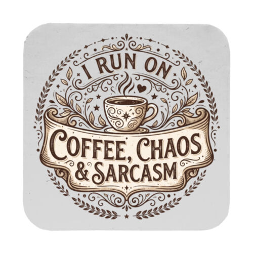 I Run On Coffee Chaos Sarcasm - 9cm Square Hardback Drinks Coaster Thumbnail
