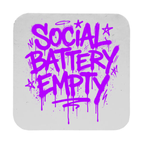 Social Battery Empty - 9cm Square Hardback Drinks Coaster Thumbnail